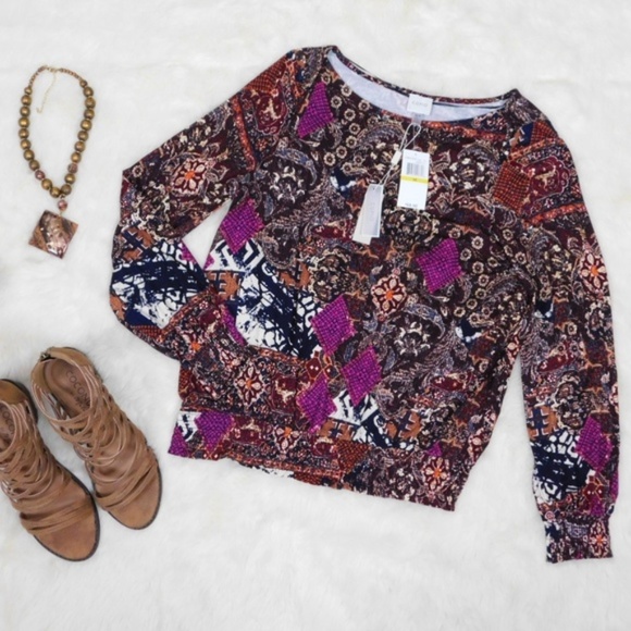 Cupio Smocked Top Boho Peasant Long Sleeve M New - Picture 2 of 8